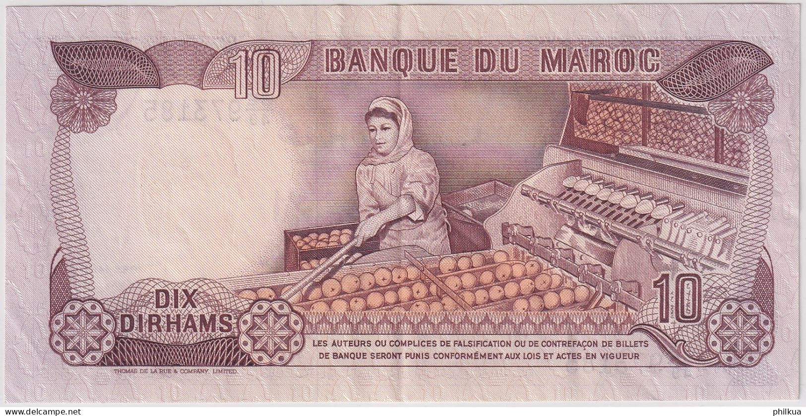 Billete De Marruecos De 10 Dirhams, Año 1985, Einmal Gefaltet, Guter Zustand - Marokko