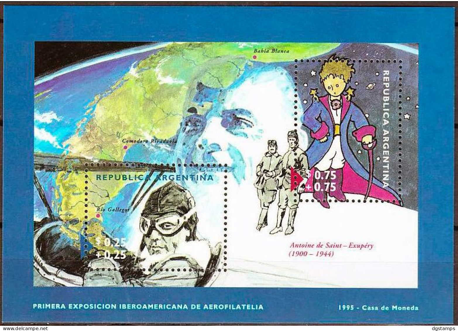 Argentina 1995 ** HB108 First Ibero-American Aerophilately Exhibition. Antoine De Saint-Exupéry. - Blocks & Kleinbögen