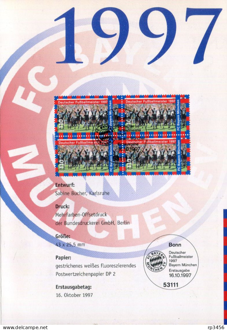 "BAYERN MUENCHEN" 1997, Ausgabe Der BRD Im Folder Der Deutschen Post (4821) - Clubs Mythiques