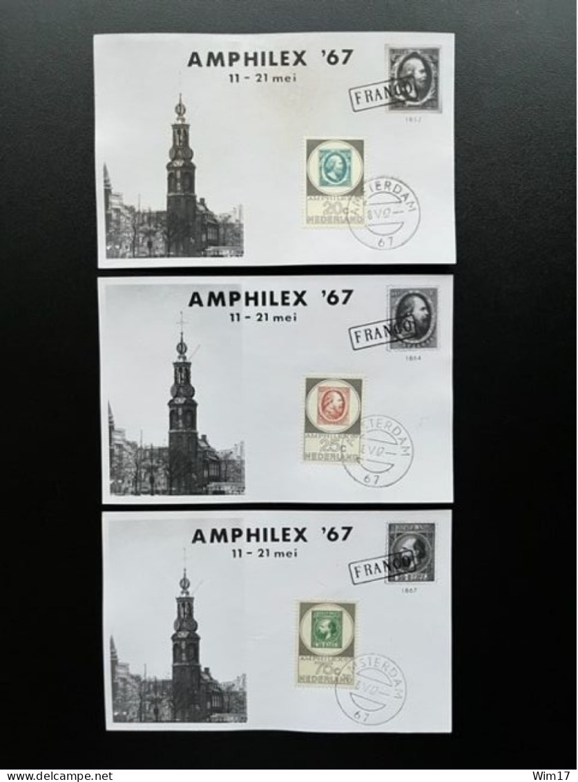 NETHERLANDS 1967 AMPHILEX SET OF 3 MAXIMUM CARDS NEDERLAND - Maximumkarten (MC)