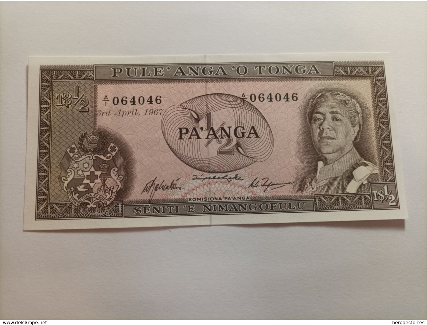 Billete De Tonga (Oceanía) De 1/2 Paanga, Serie A, Año 1967, UNC - Tonga