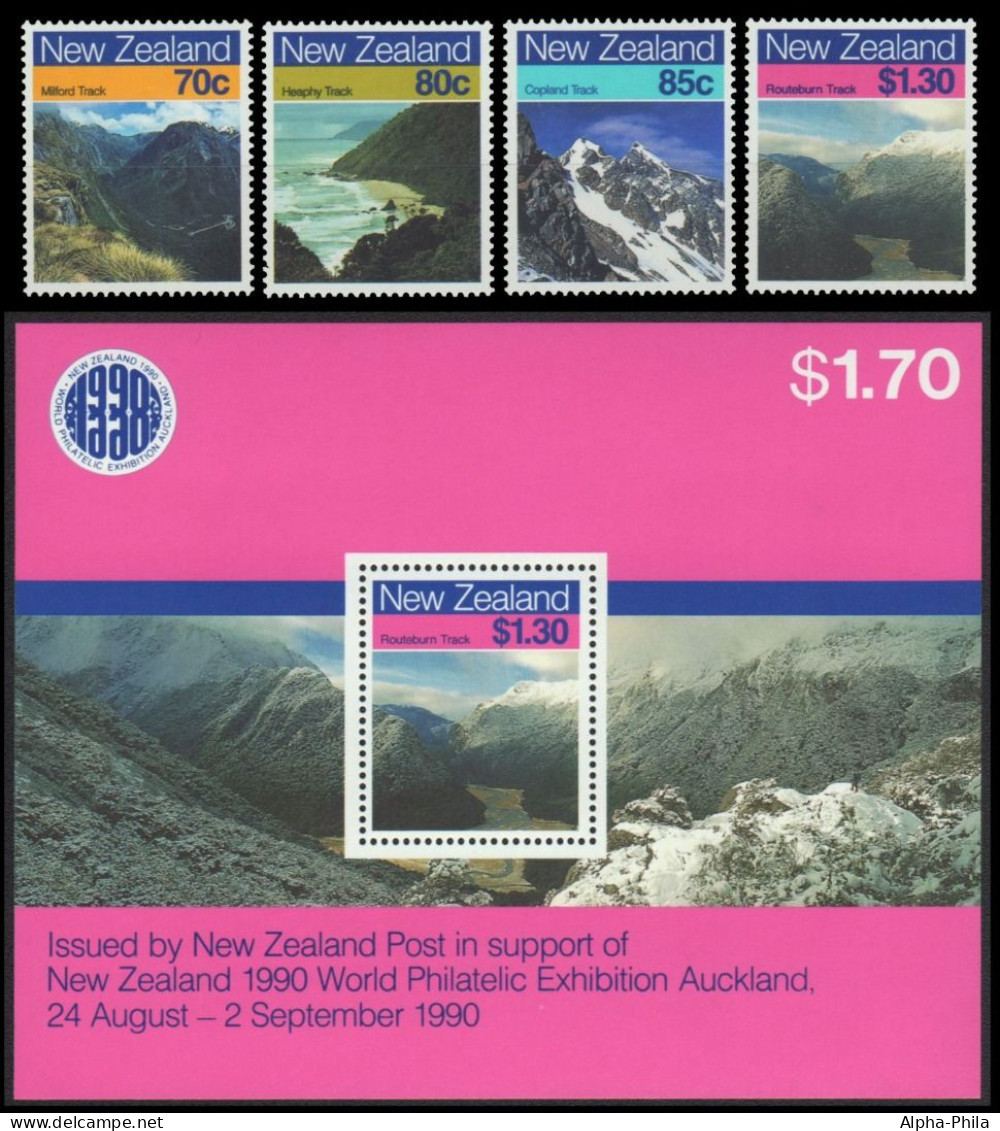 Neuseeland 1988 - Mi-Nr. 1028-1031 & Block 15 ** - MNH - Wanderwege - Neufs