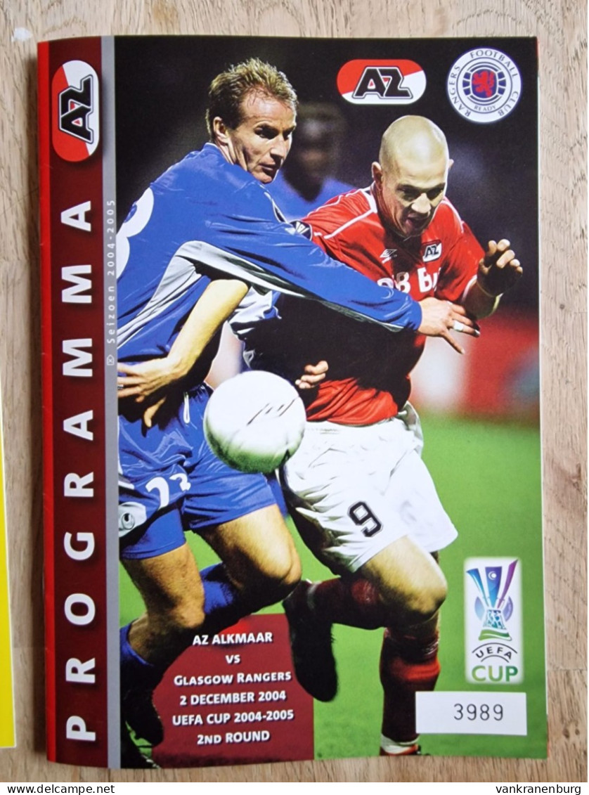 Programme AZ Alkmaar - Glasgow Rangers - 2.12.2004 - UEFA Cup - Football Soccer Fussball Calcio - Programm - Libros