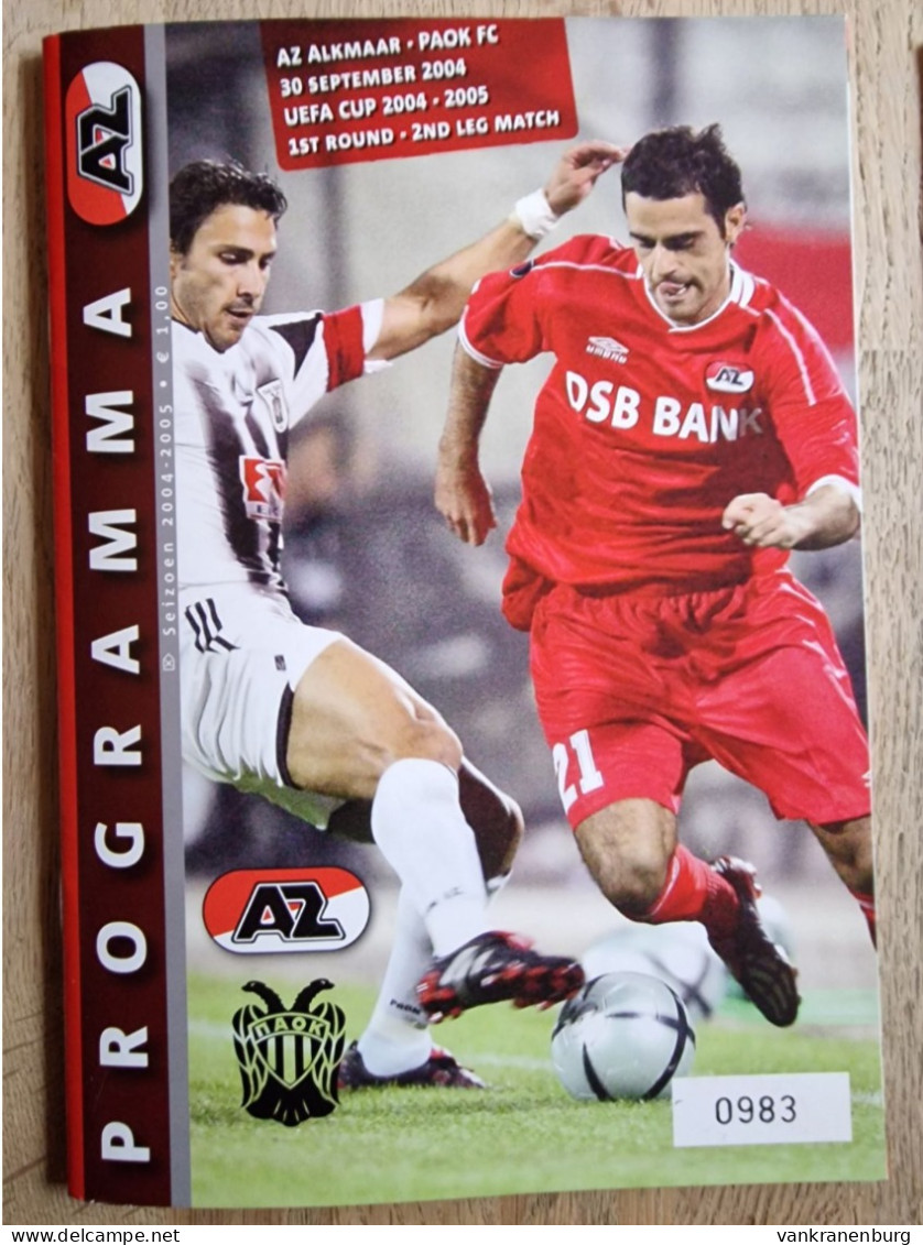 Programme AZ Alkmaar - PAOK FC - 30.9.2004 - UEFA Cup - Football Soccer Fussball Calcio - Programm - Libri