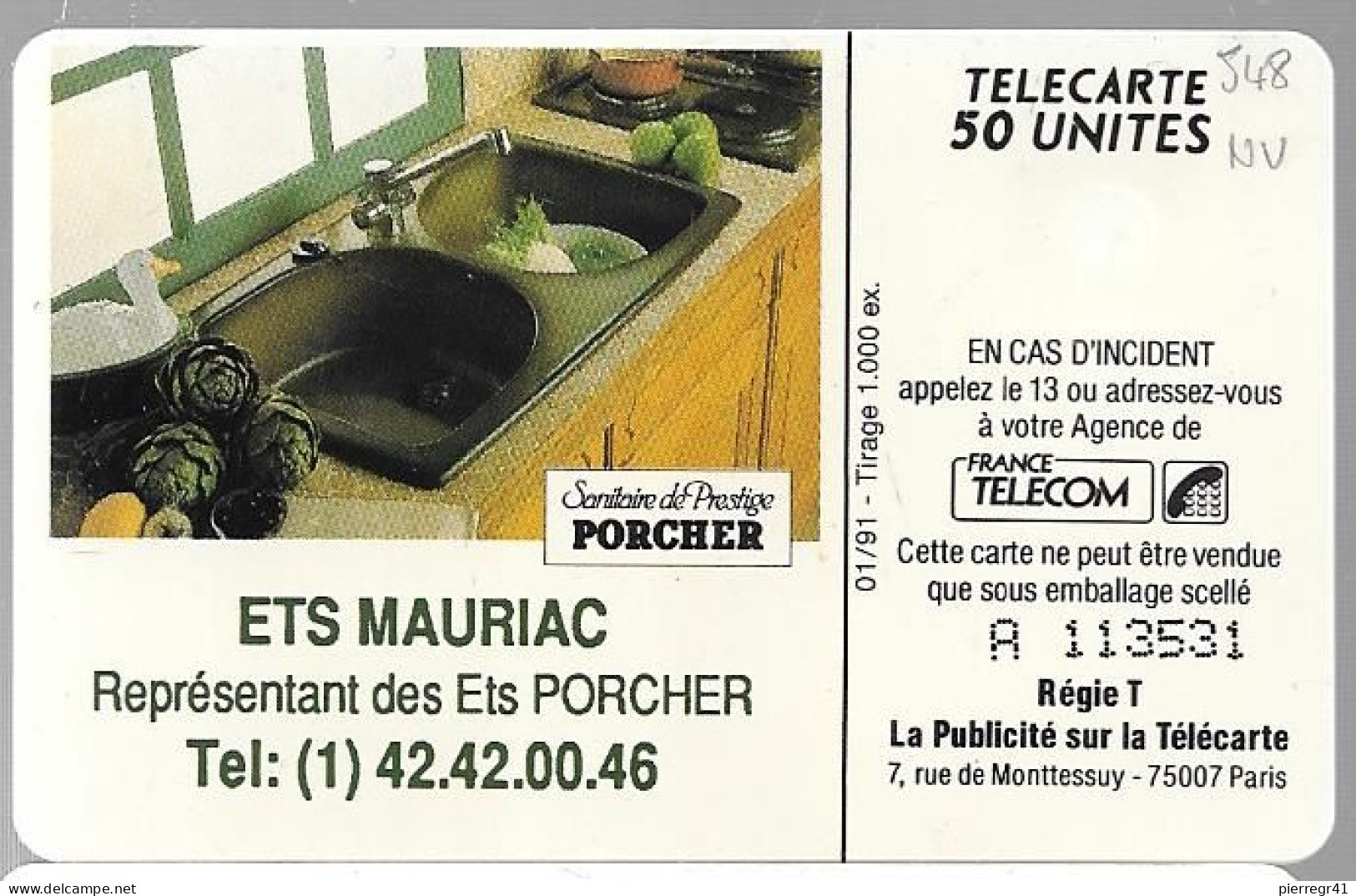 CARTE-PUCE-PRIVEE-D-50U-D 548-SO3-VILLEROY & BOCH-Lot N°A 113531-1000Ex- R° Mat-NEUVE-LUXE-/RARE - Privées