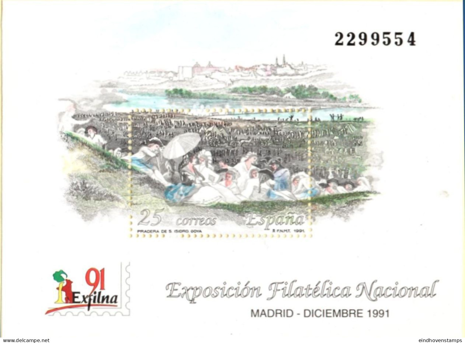 Spain 1991 Exfilna'91 Madrid Block Issue MNH Pradera De San Isidro, Sketch By Francesco De Goya - Grabados