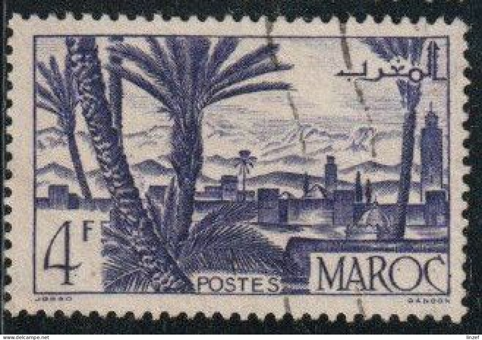 Maroc 1947 Yv. N°255 - 4f Violet Oasis - Oblitéré - Gebraucht