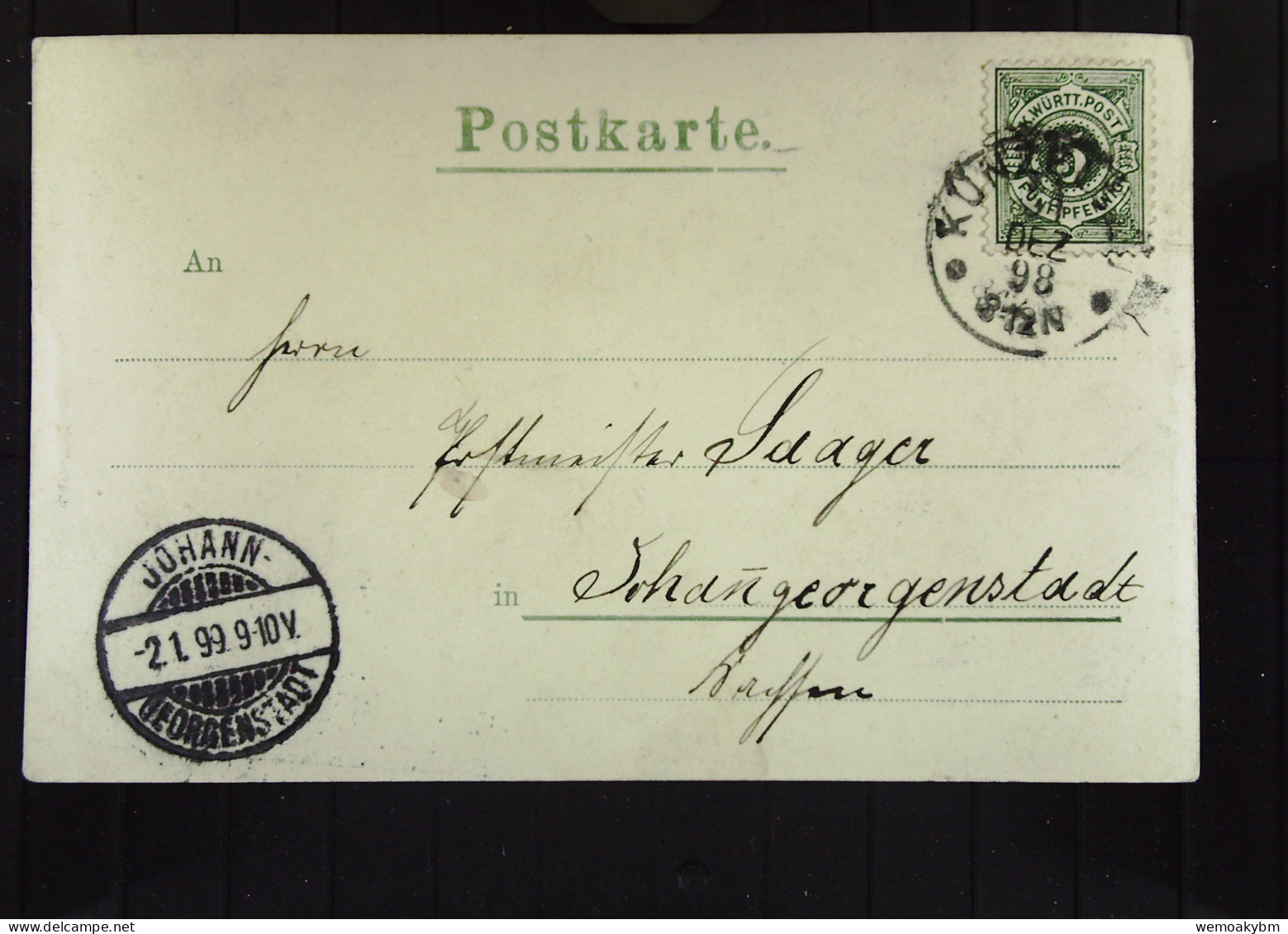 DR: AK "Gruß Aus..." Künzelsau (HOHENLOHEKREIS) Vom 31.12.1898 Mit 5 Pf Württ. Post Ziffer Knr: 56 - Saluti Da.../ Gruss Aus...