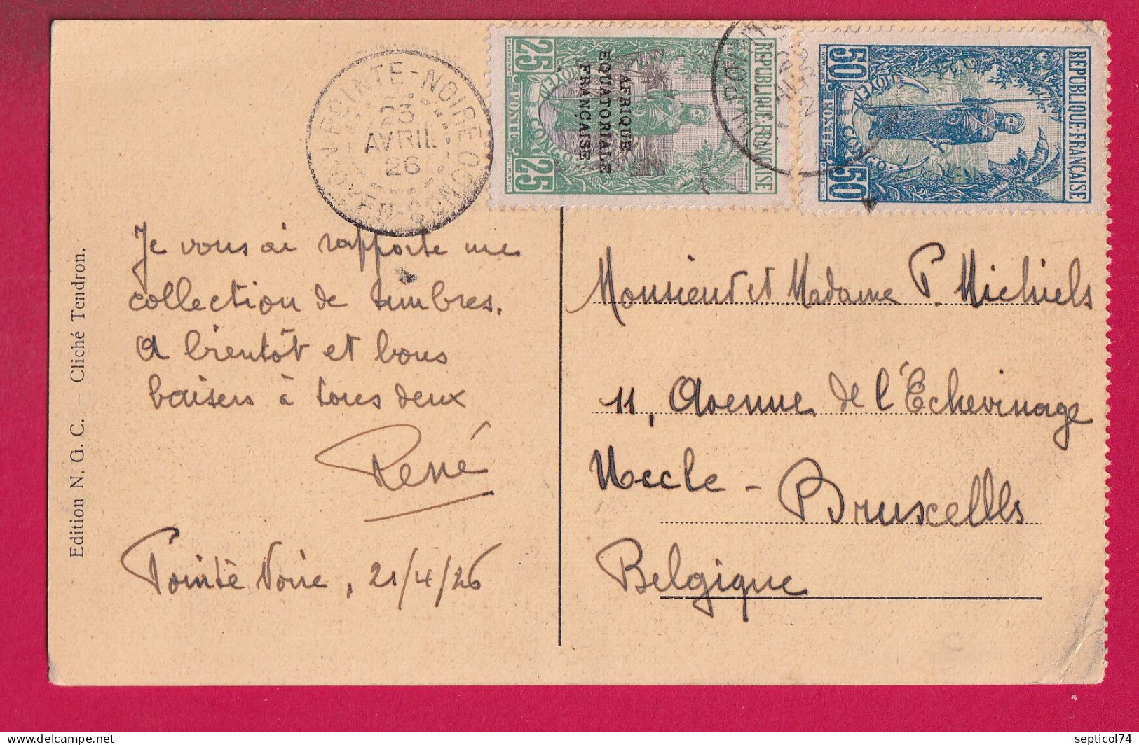 POINTE NOIRE MOYEN CONGO 1926 POUR BRUXELLES BELGIQUE LETTRE - Cartas & Documentos