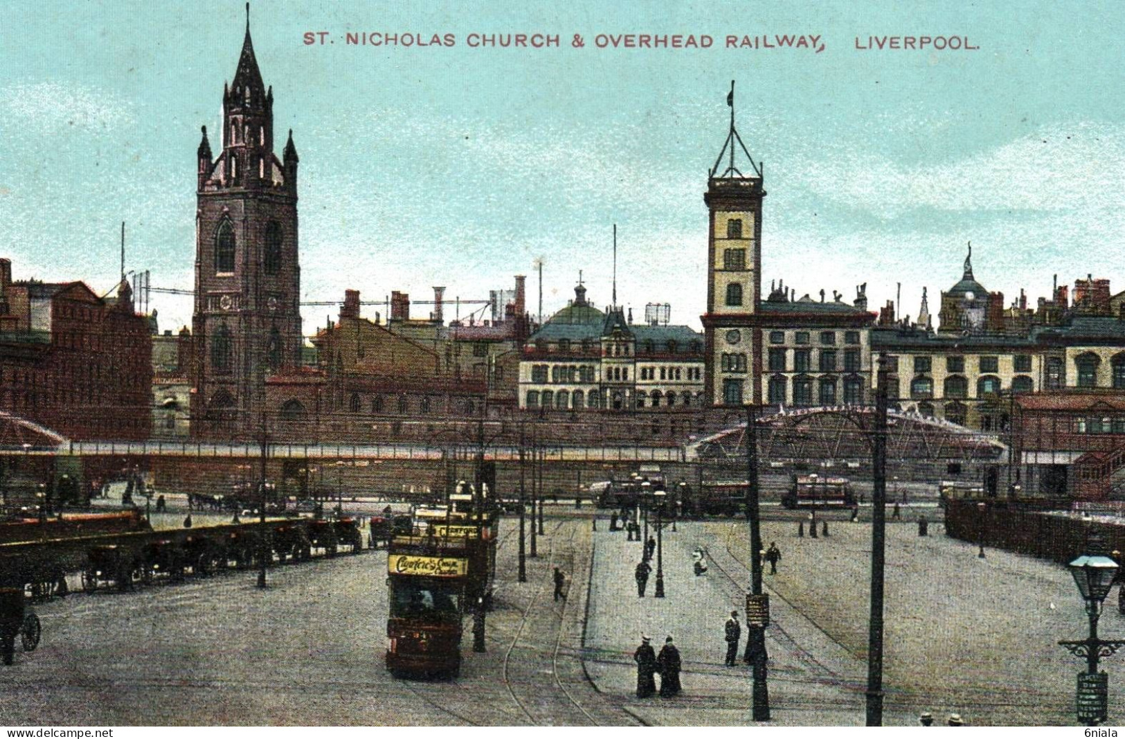 21 098   NICHOLAS CHURCH  &  OVERHEAD RAILWAY   LIVERPOOL  (Tramway,  Belle Animation )  ( 2 Scans) - Liverpool