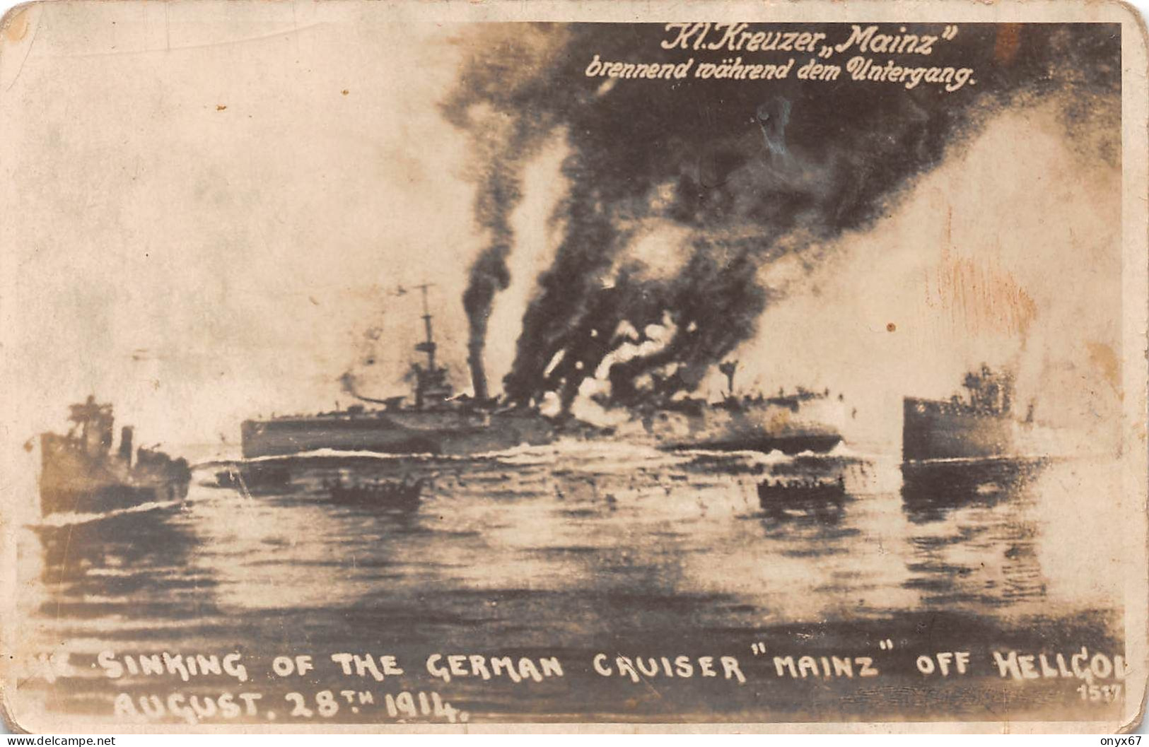 Carte Photo Bâteau-Navire Boot-Boat Croiseur Allemand Deutscher Kreuzer "Mainz" German Cruiser Guerre-Krieg-14/18 - Warships