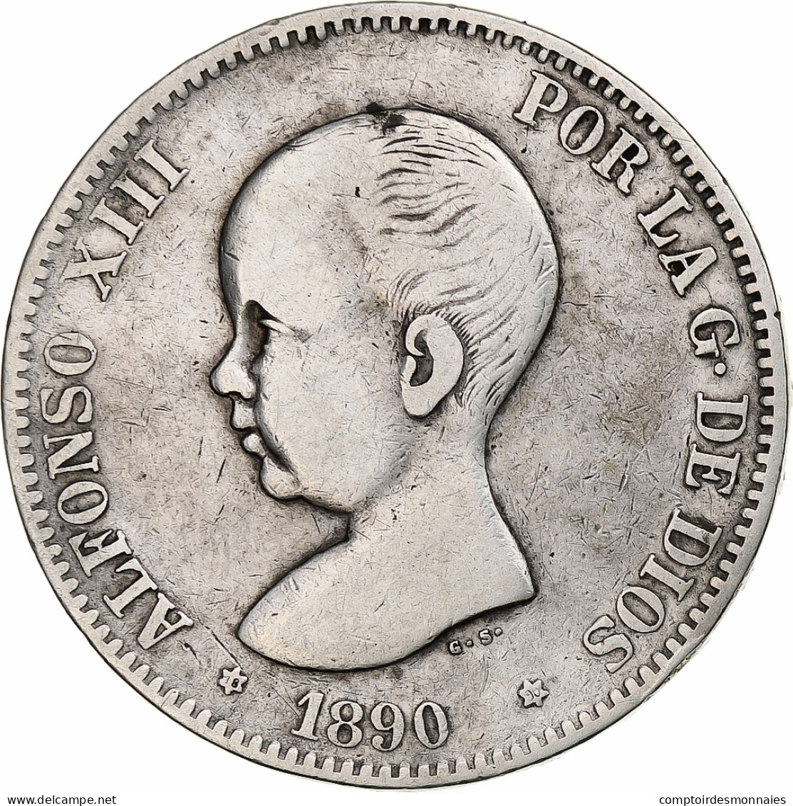 Monnaie, Espagne, Alfonso XIII, 5 Pesetas, 1890, Madrid, TB+, Argent, KM:689 - First Minting