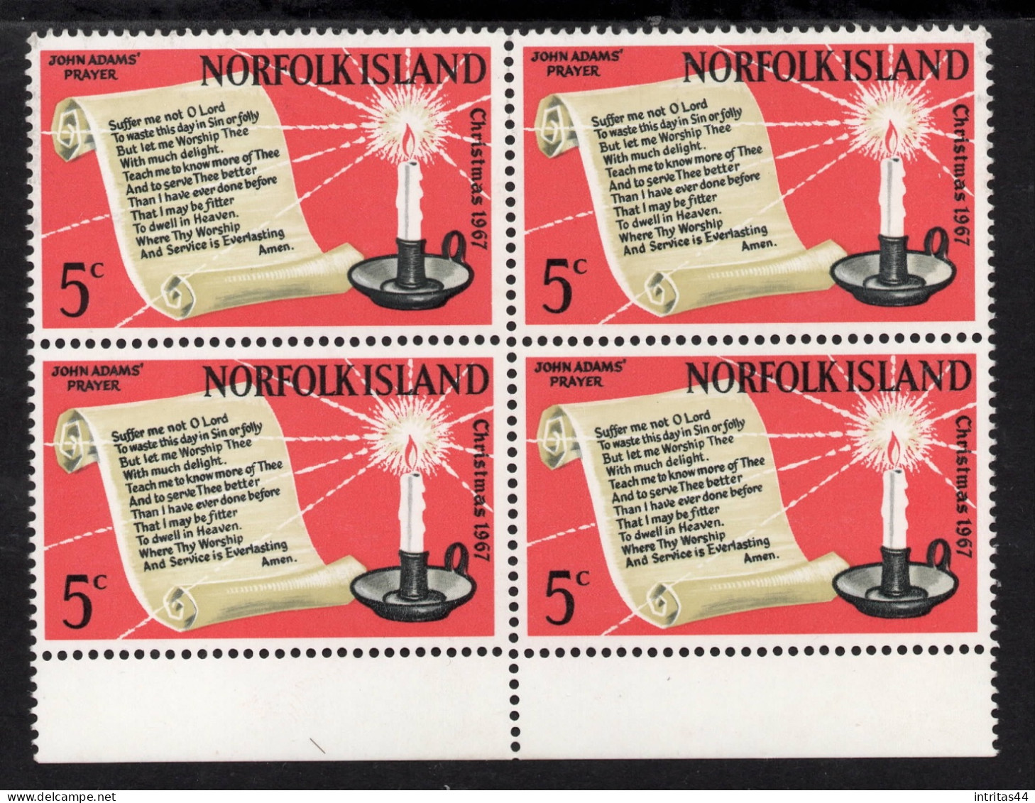 NORFOLK ISLAND 1967 5c "CHRISTMAS" SELVEDGE BLOCK OF (4)   MNH - Norfolk Island