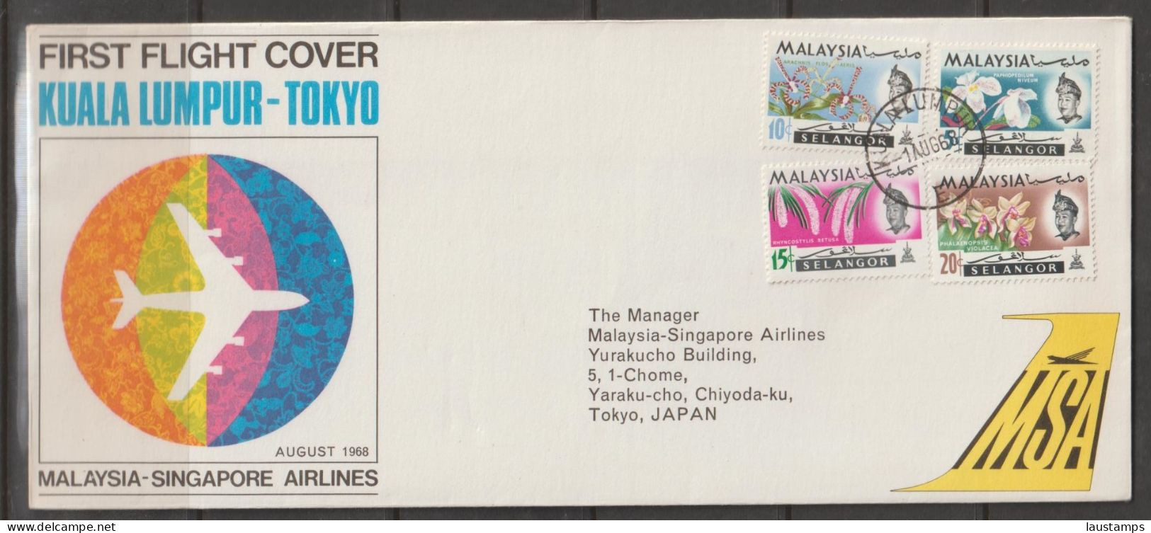 Malaysia-Singapore Airlines (MSA) 1968 Kuala Lumpur-Tokyo First Flight Cover - Malaysia (1964-...)