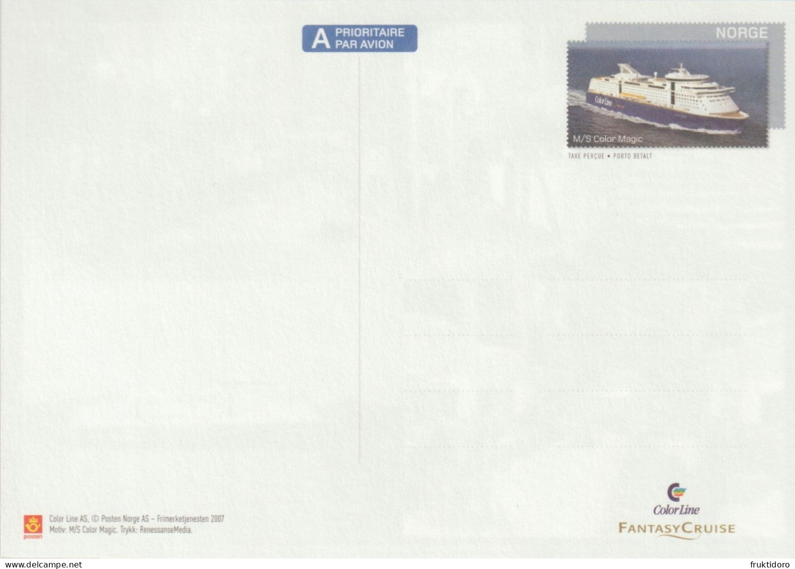 Norway Postal Stationery 2007 Ship - Color Line ** - Interi Postali