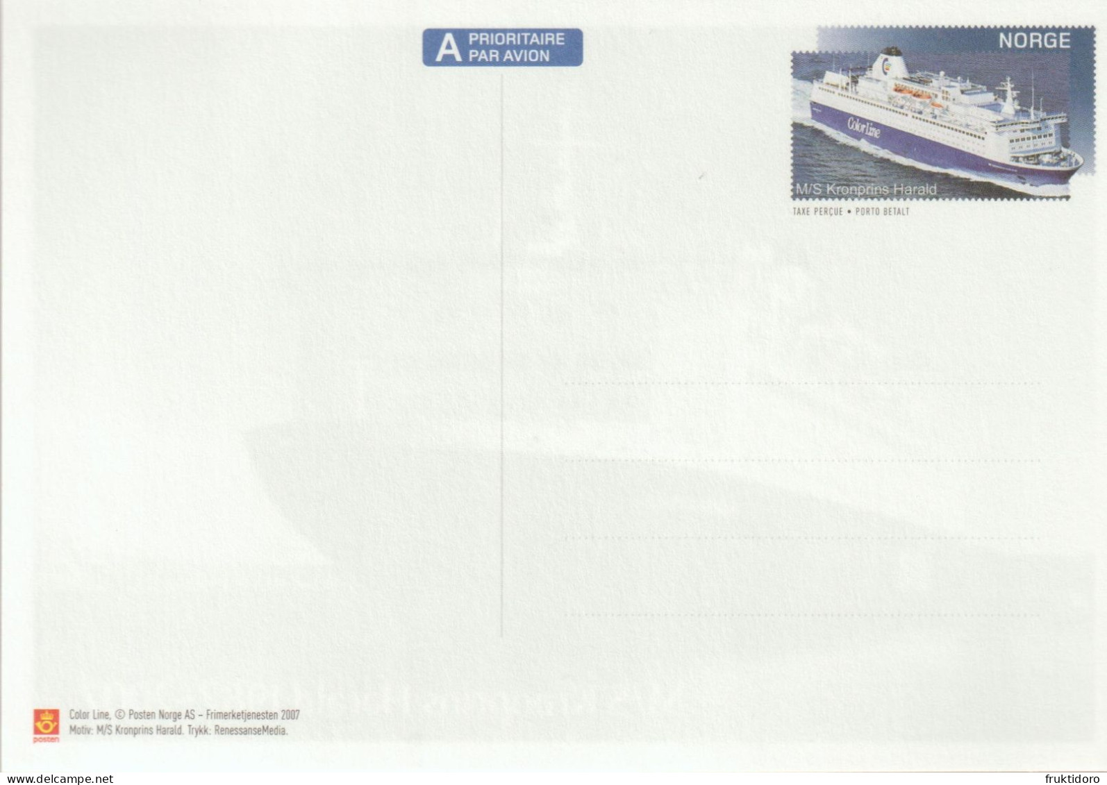 Norway Postal Stationery 2007 Ship M/S Crown Prince Haral 1987-2007 ** - Entiers Postaux