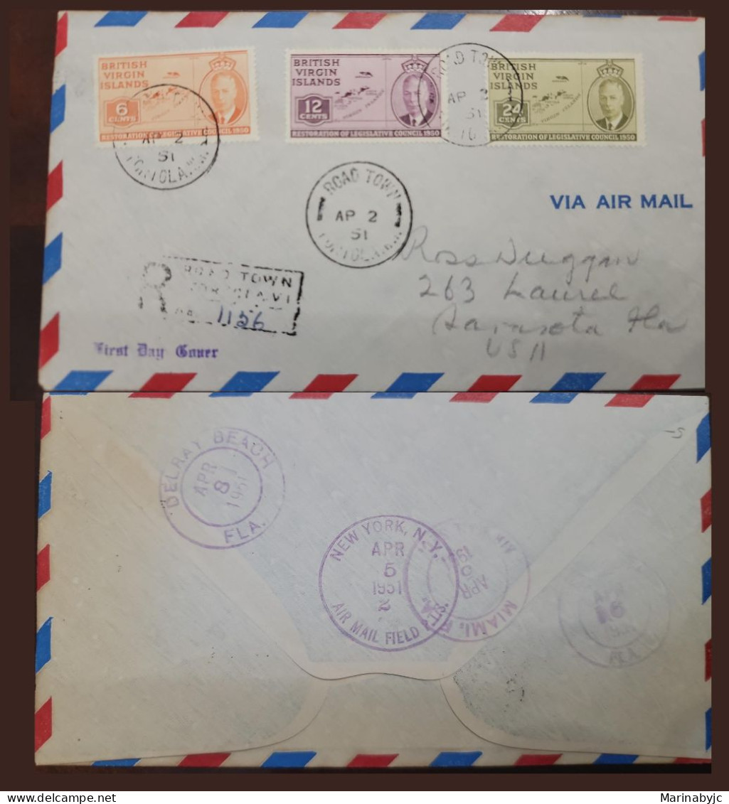 EL)1951 GREAT BRITAIN, RECONSTITUTION OF THE LEGISLATIVE COUNCIL, AIRMAIL, REGISTERED, CIRCULATED COVER FROM BRITISH ISL - Used Stamps