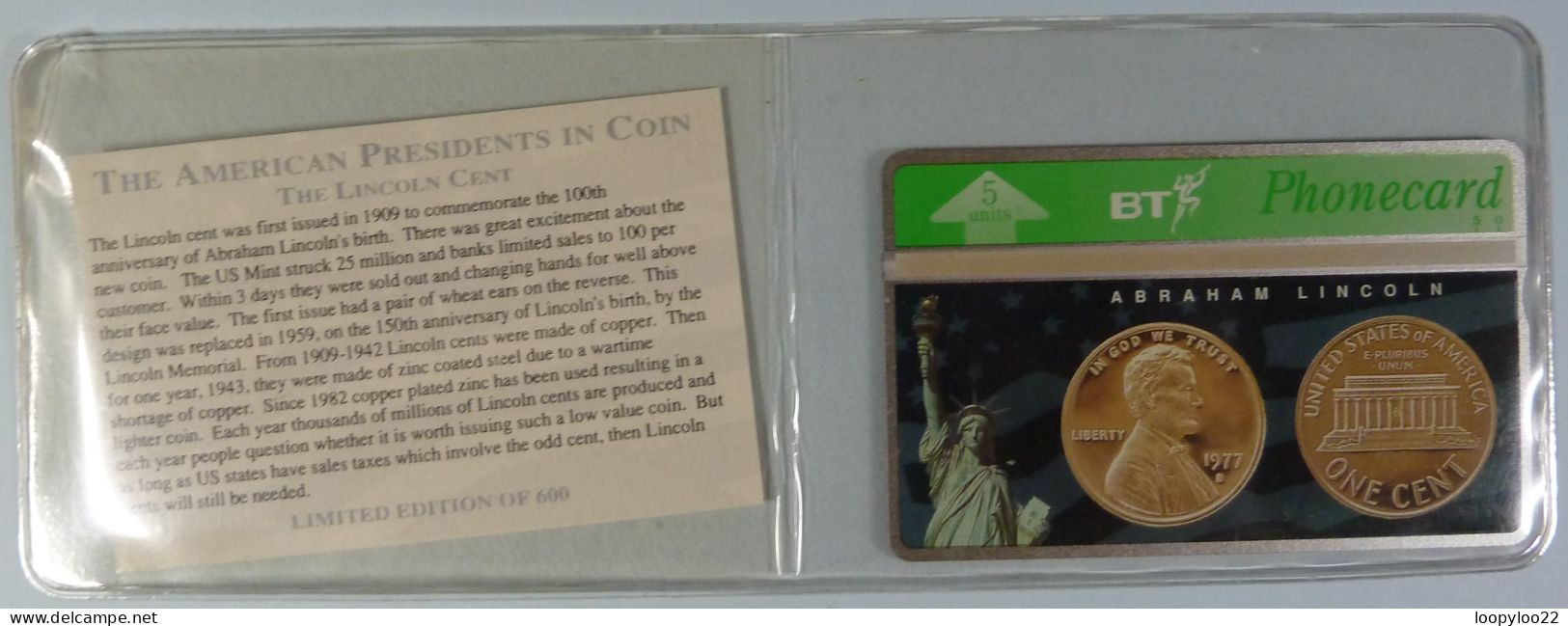 UK - BT - Landis & Gyr - BTG467 - American Presidents In Coin - Abraham Lincoln - 505A - 600ex - Mint Sealed In Folder - BT Allgemeine