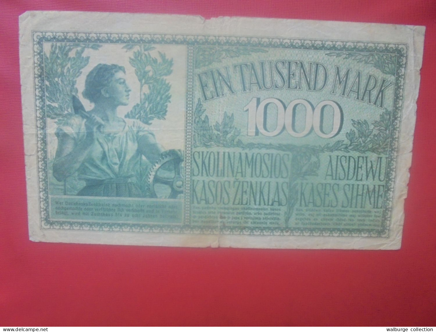 OCCUPATION ALLEMANDE (KOWNO KAUNAS) 1000 MARK 1918 Circuler (ALL.1) - 1. WK