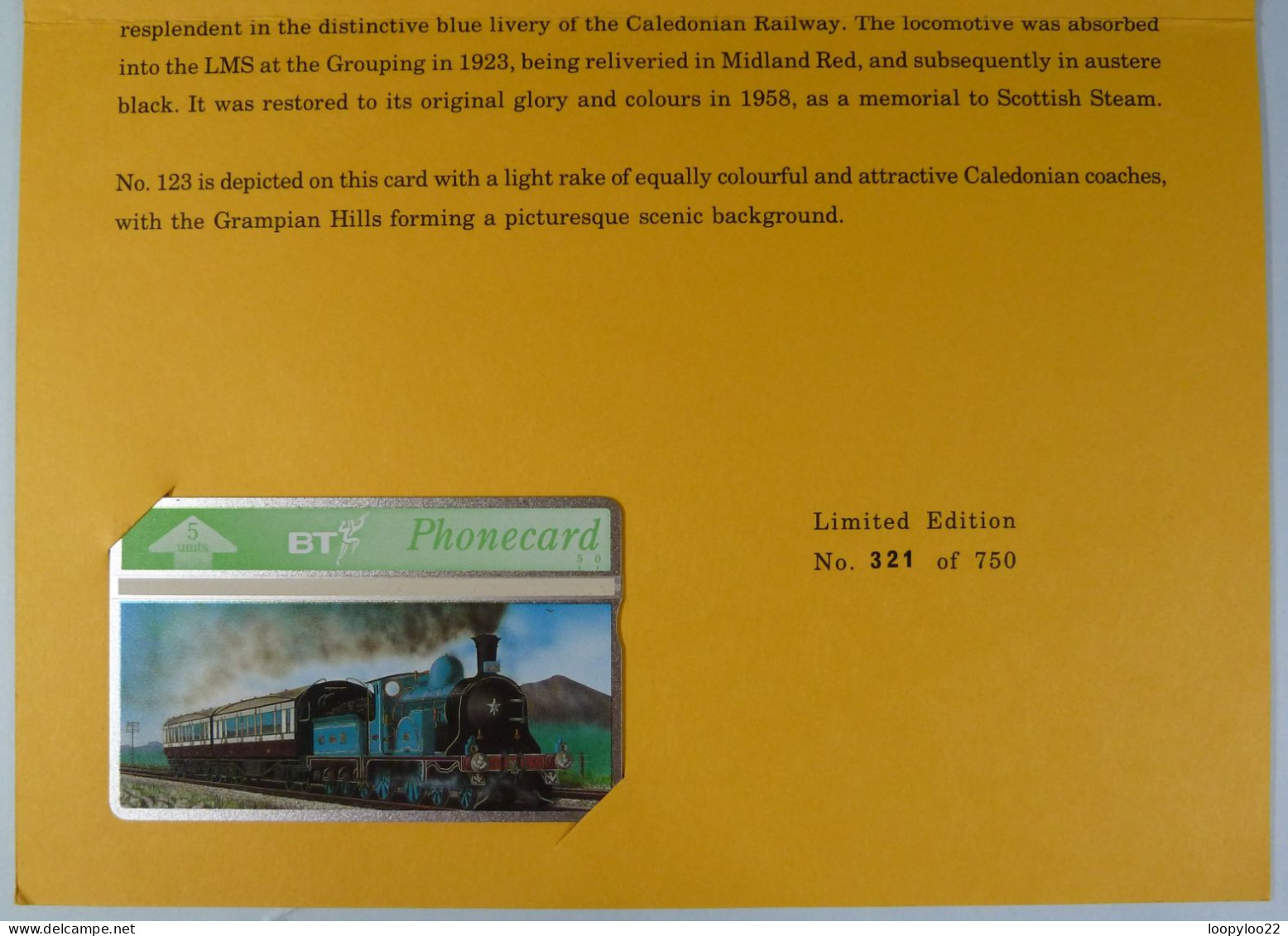 UK - BT - L&G - The Golden Age Of Steam - Caledonian 123 - BTG093 - 229A - 750ex - Limited Edition - Mint In Folder - BT Allgemeine