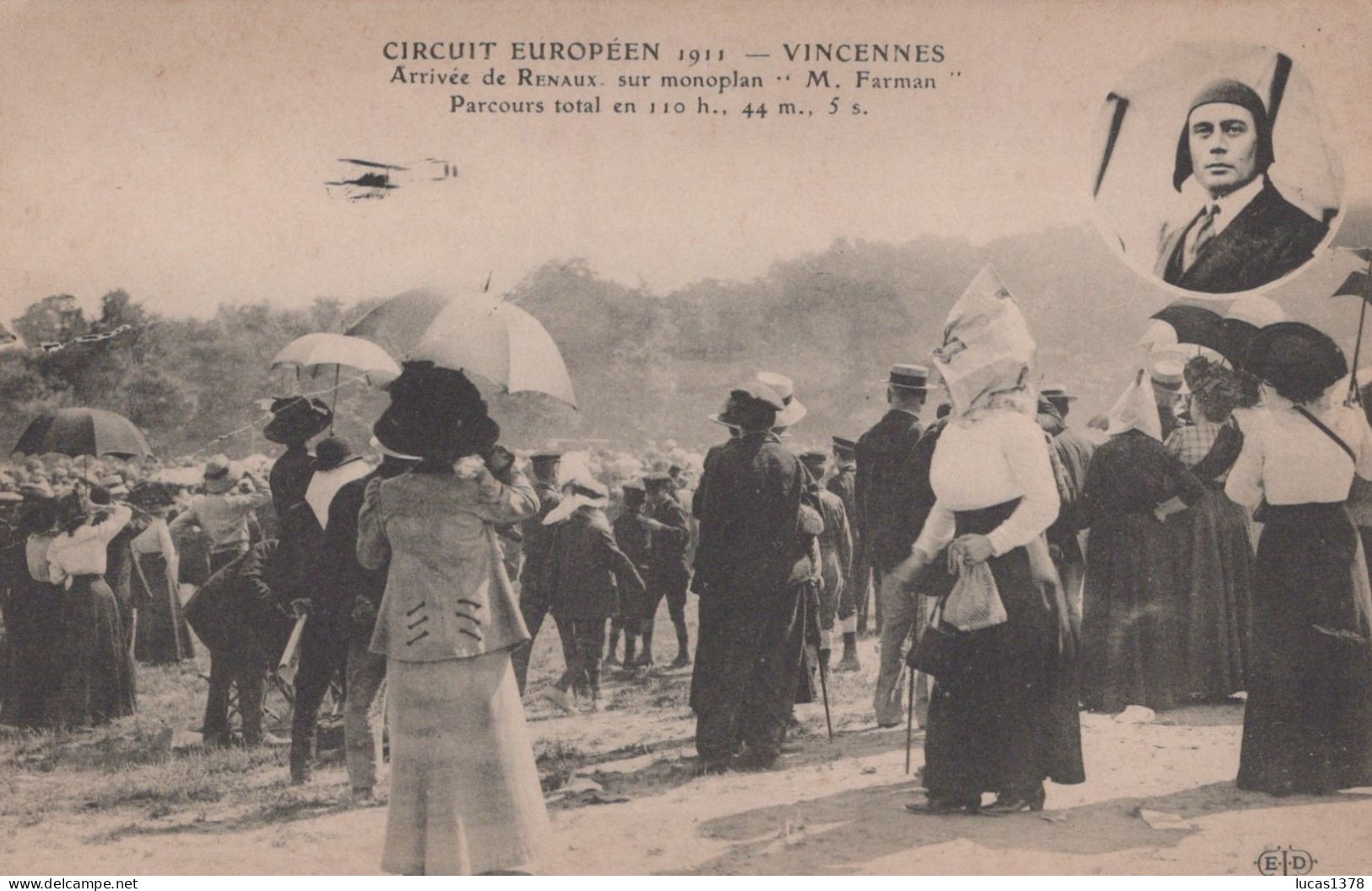 94/ CIRCUIT EUROPEEN 1911 / VINCENNES / ARRIVEE DE RENAUX SUR MONOPLAN FARMAN / RARE - Meetings