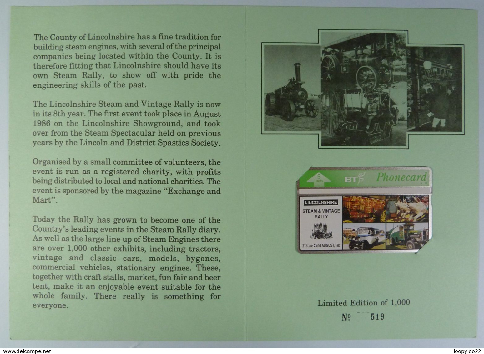 UK - BT - L&G - Lincoln Steam & Vintage Rally  - BTG185 - 327C - 1000ex - Limited Edition - Mint In Folder - BT Allgemeine