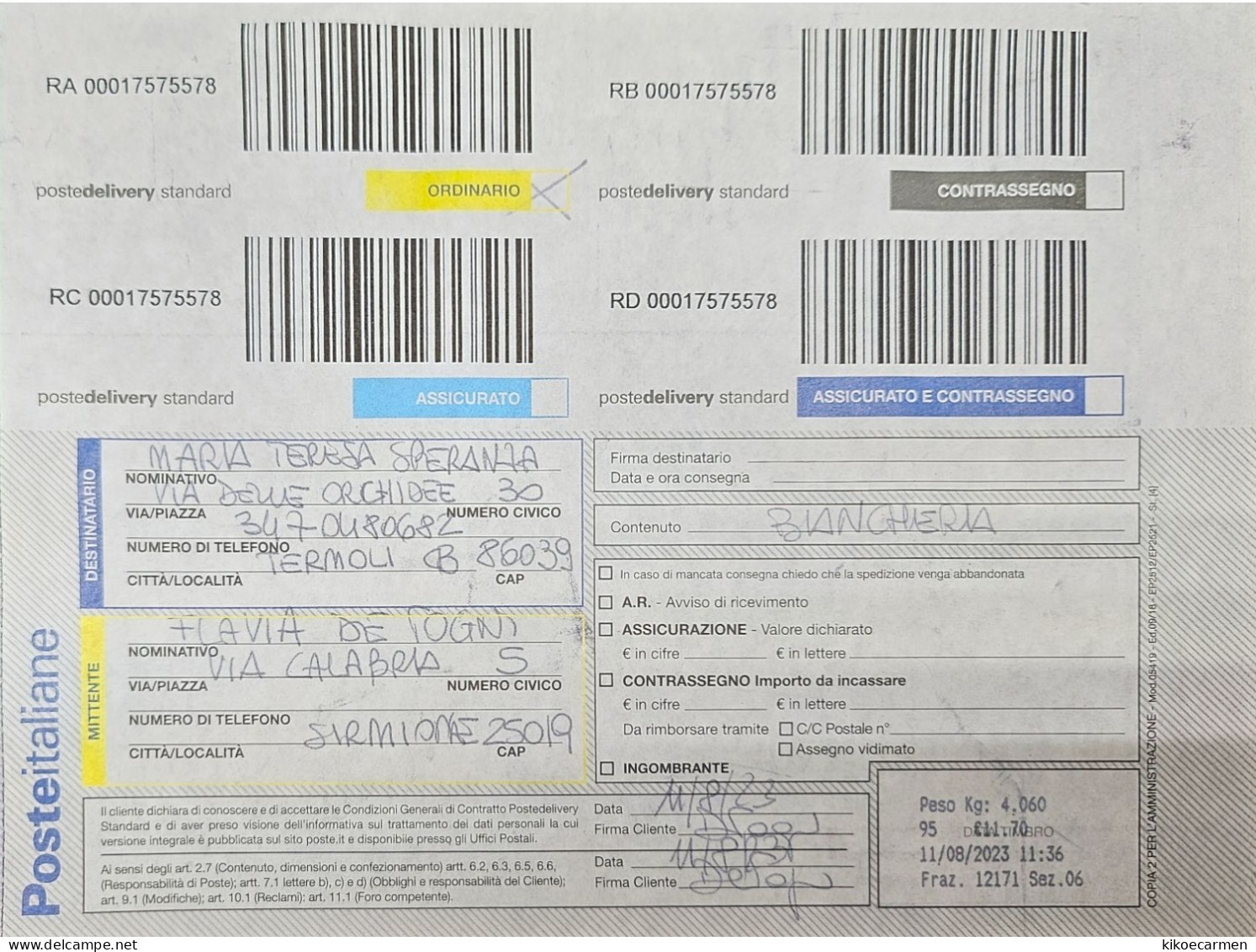 Posta Delivery Standard Ordinario Poste Postedelivery 2023 Italia Pacco Pacchi Poste Italiane Assicurato E Contrassegno - 2021-...: Marcophilie