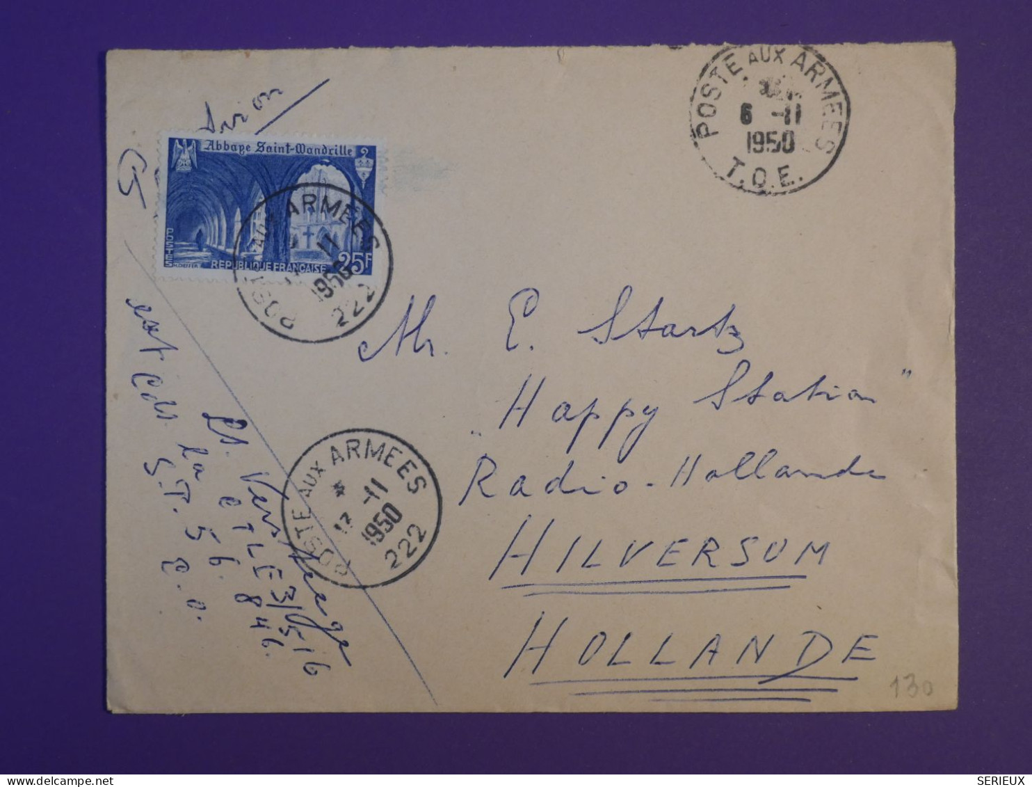 BX0 FRANCE  BELLE LETTRE  T.O.E 1950  POSTE AUX ARMEES A HILVERSUN HOLLANDE + AFF. INTERESSANT + - Vietnamkrieg/Indochinakrieg