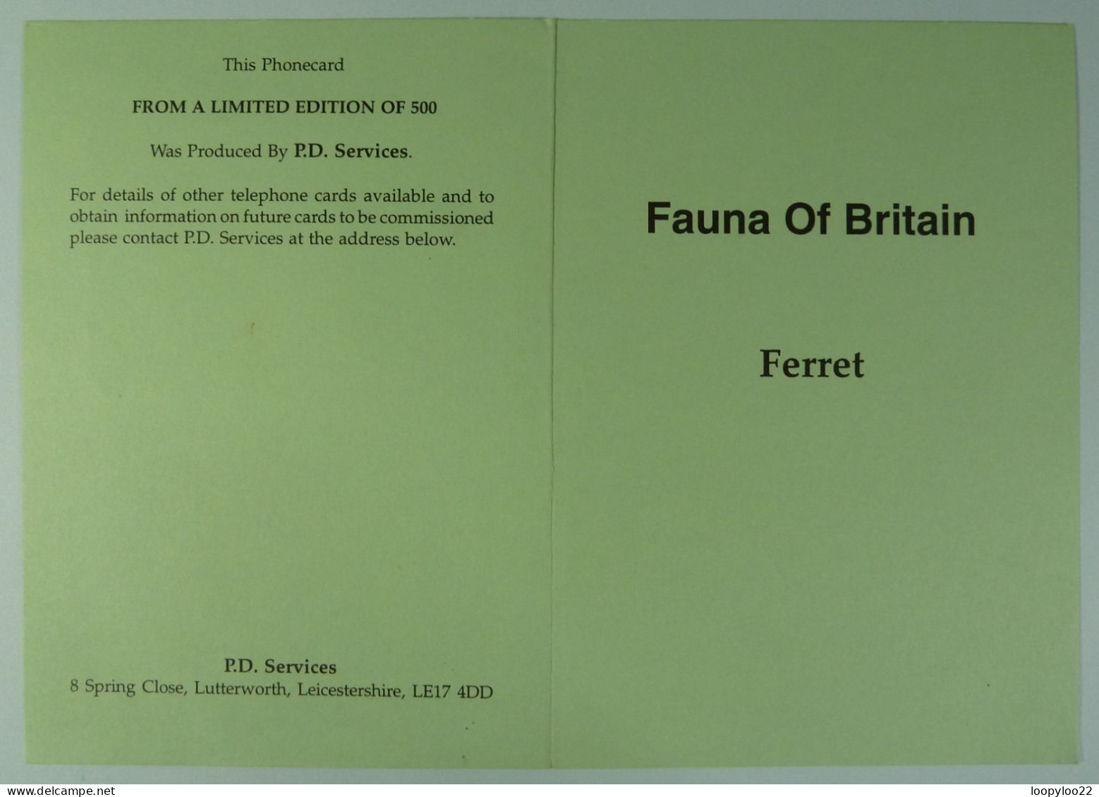 UK - BT - L&G - Fauna Of Britain - Ferret - BTG241 - 402E - 500ex - Limited Edition - Mint In Folder - BT Allgemeine