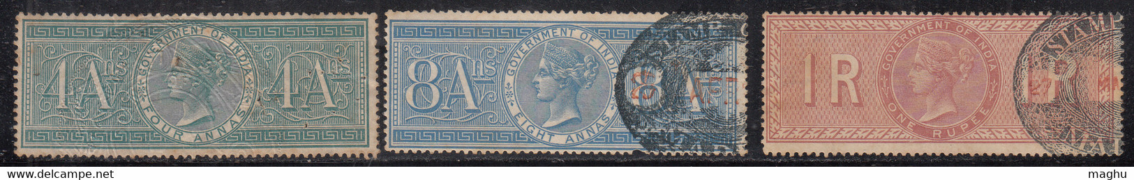 3v British India Used Adhesive Fiscal / Revenue, Queen Victoria, QV Sereis - 1882-1901 Empire