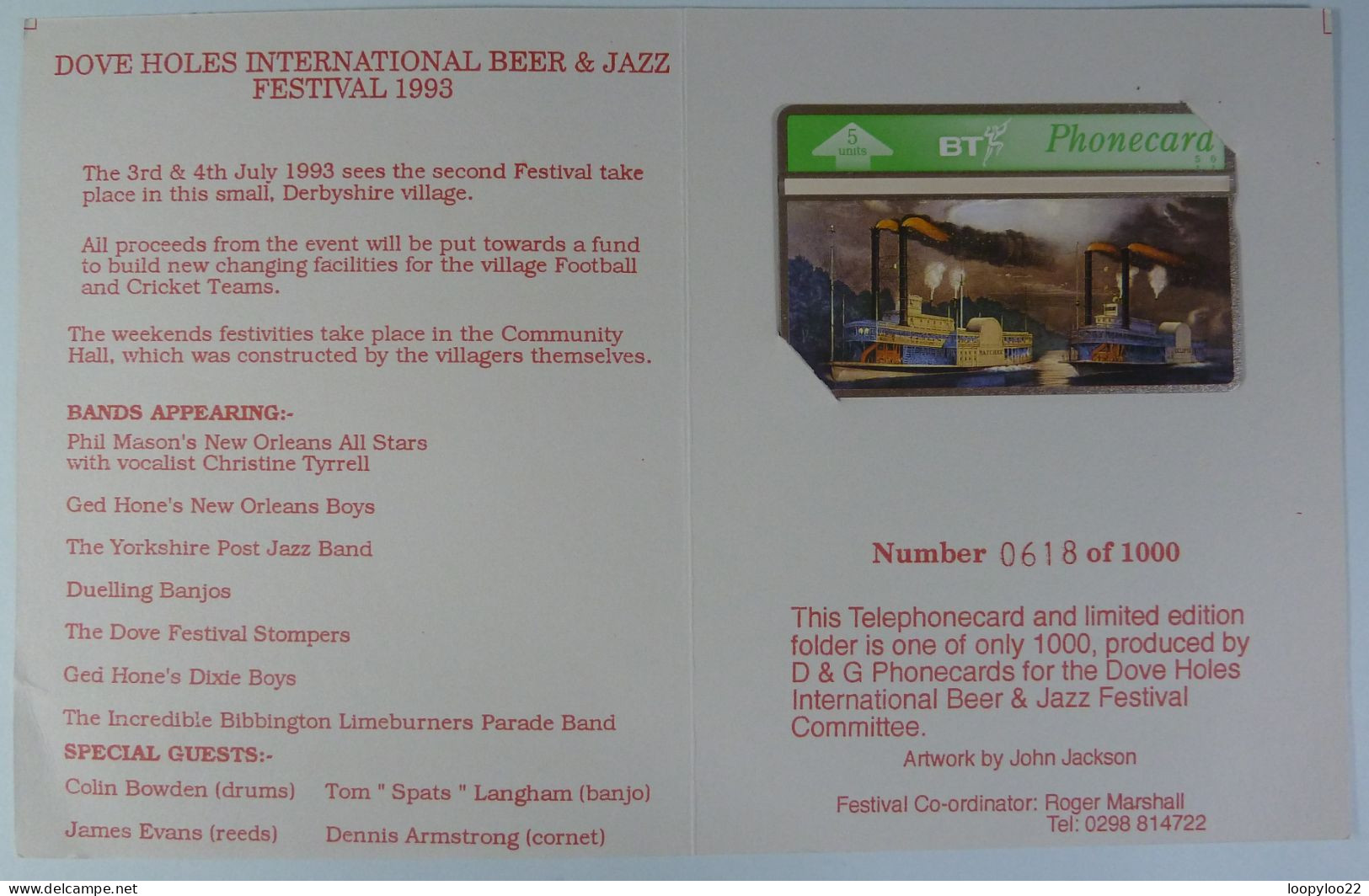 UK - BT - L&G - Dove Holes Beer & Jazz Festival - BTG139 - 343K - 1000ex - Limited Edition - Mint In Folder - BT Allgemeine