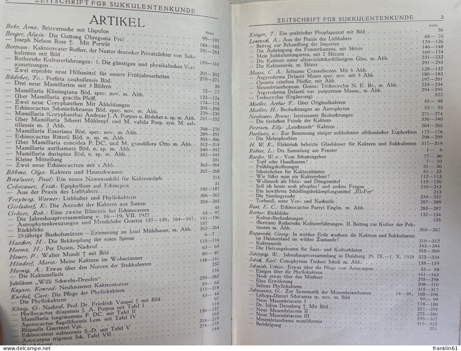 Zeitschrift Für Sukkulentenkunde. Band III. Hefte 1 - 16. 1927-1928. - Natura