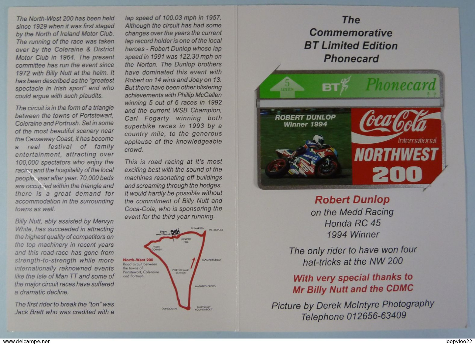 UK - BT - BTG506 -1995 - Coca Cola Int Northwest 200 - Robert Dunlop Winner - 505C - Limited Edition - Mint In Folder - BT Allgemeine