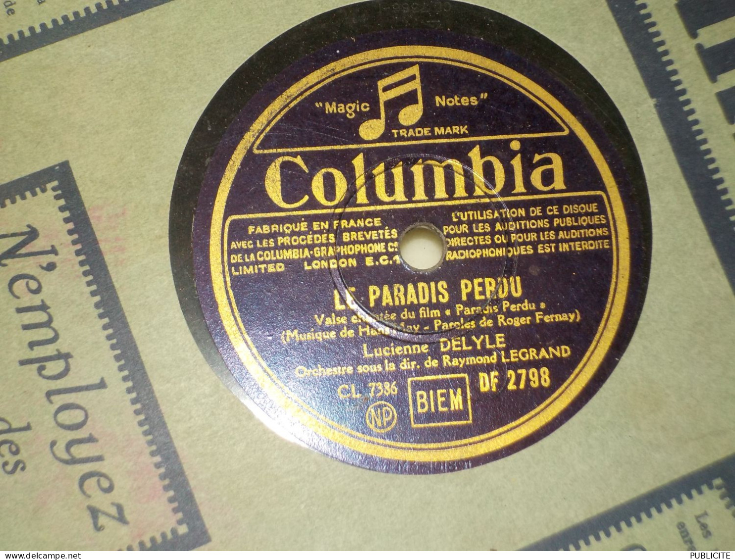 DISQUE VYNIL 78 TOURS VALSE ET SLOW DU FILM PARDIS PERDU DE LUCIENNE  DELYLE 1940 - 78 Rpm - Schellackplatten