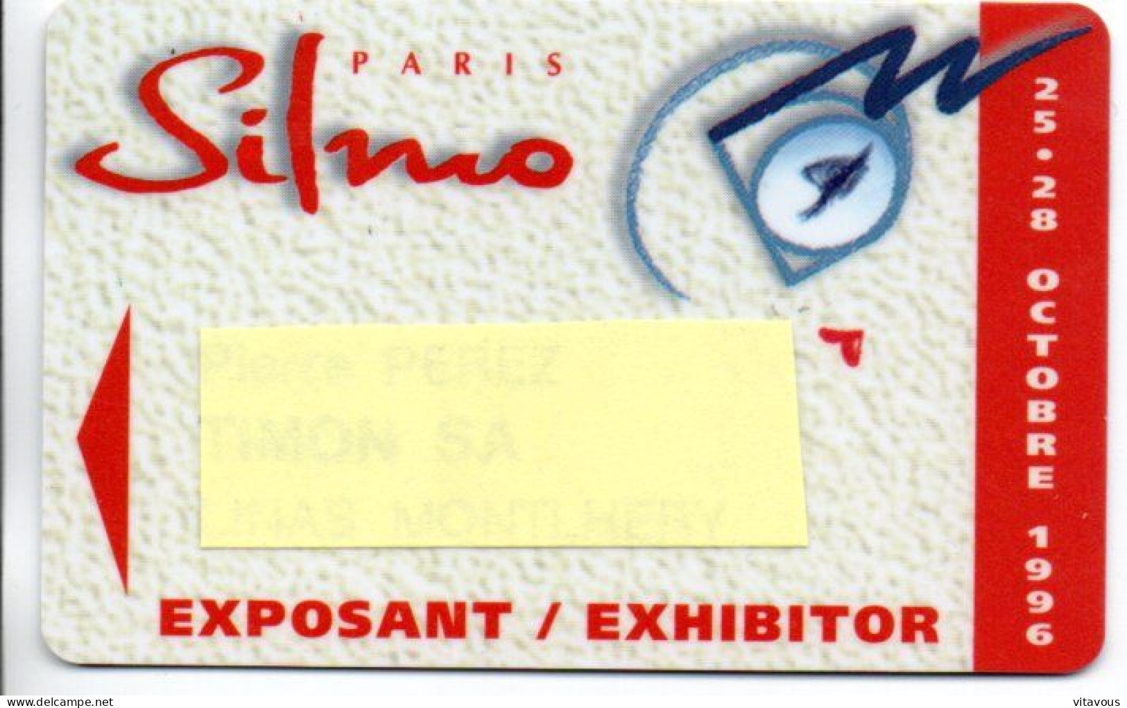 CARTE SALON Exposant  Paris Silmo Optique Card Karten (F 658) - Tarjetas De Salones Y Demostraciones