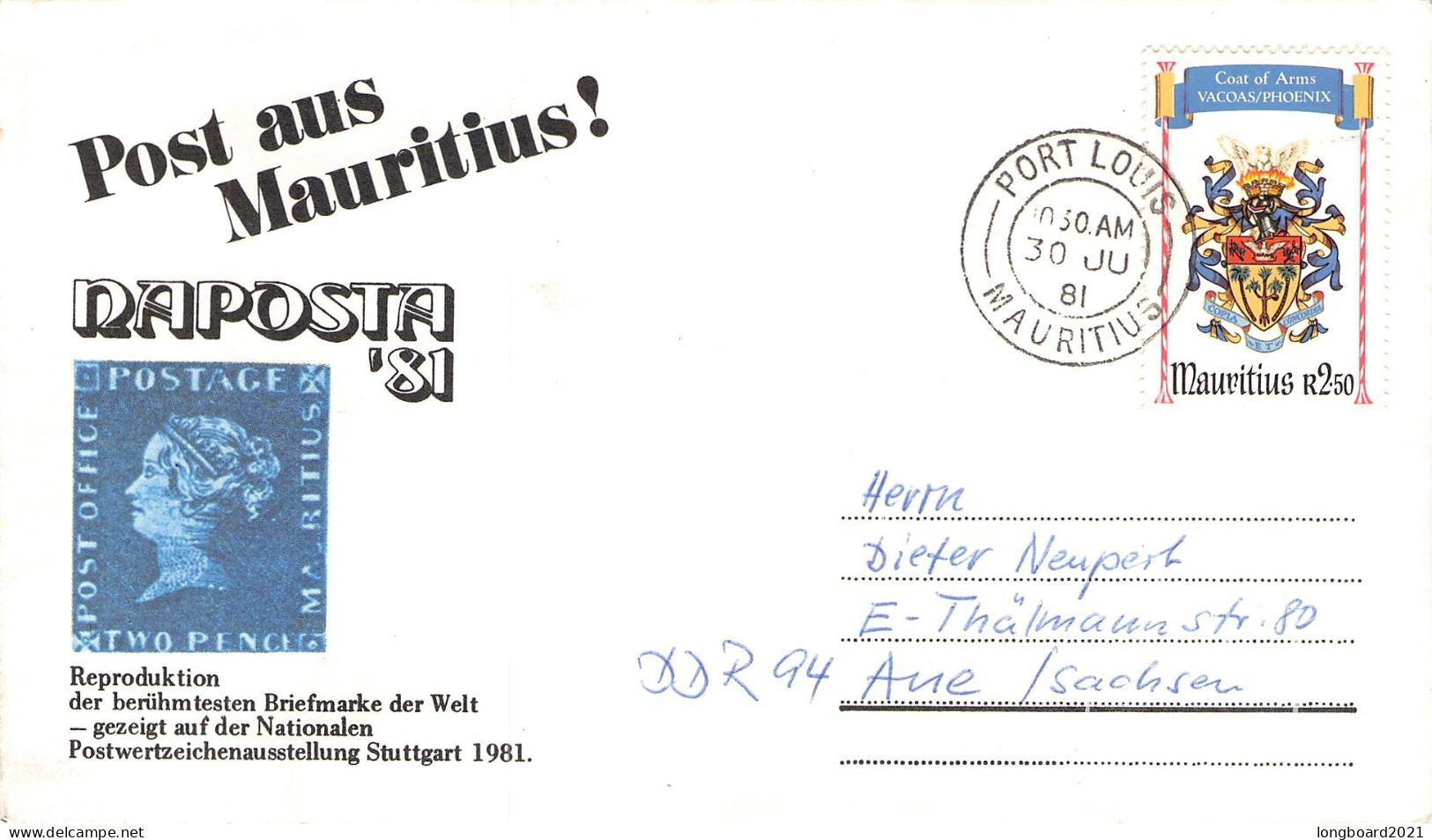 MAURITIUS - MAIL 1981 PORT LOUIS - AUE/GDR /1512 - Mauricio (1968-...)