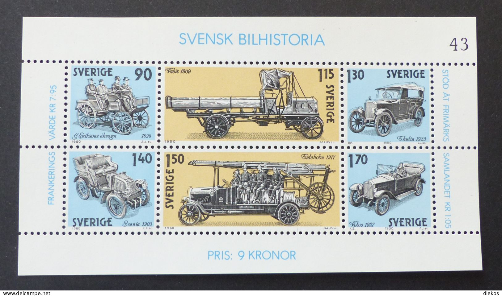 SCHWEDEN Block 8  Geschichte Des Schwedischen Automobilbaus 1980 Postfrisch MNH ** #6302 - Blokken & Velletjes