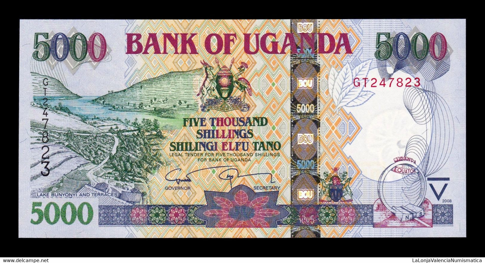 Uganda 5000 Shillings 2008 Pick 44c Sc Unc - Oeganda
