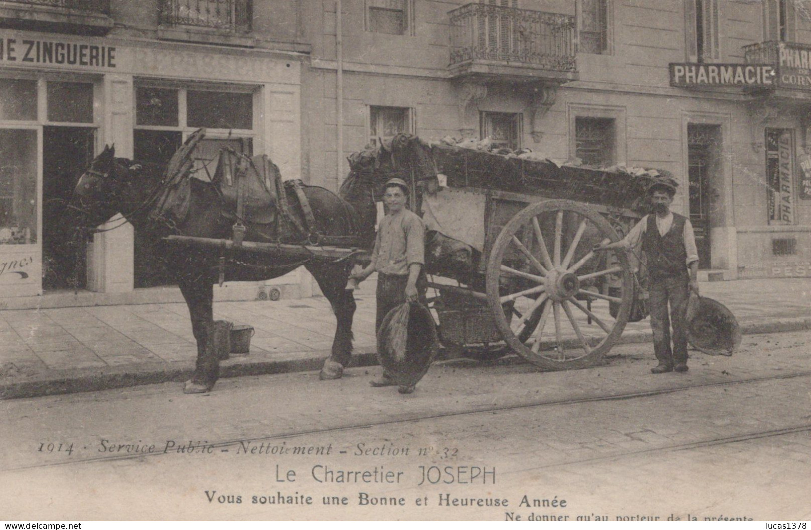 13 / MARSEILLE - 1914 - SERVICE PUBLIC NETTOIEMENT  / CHARRETIER / SECTION N°32 / PROMENADE CORNICHE - Old Professions