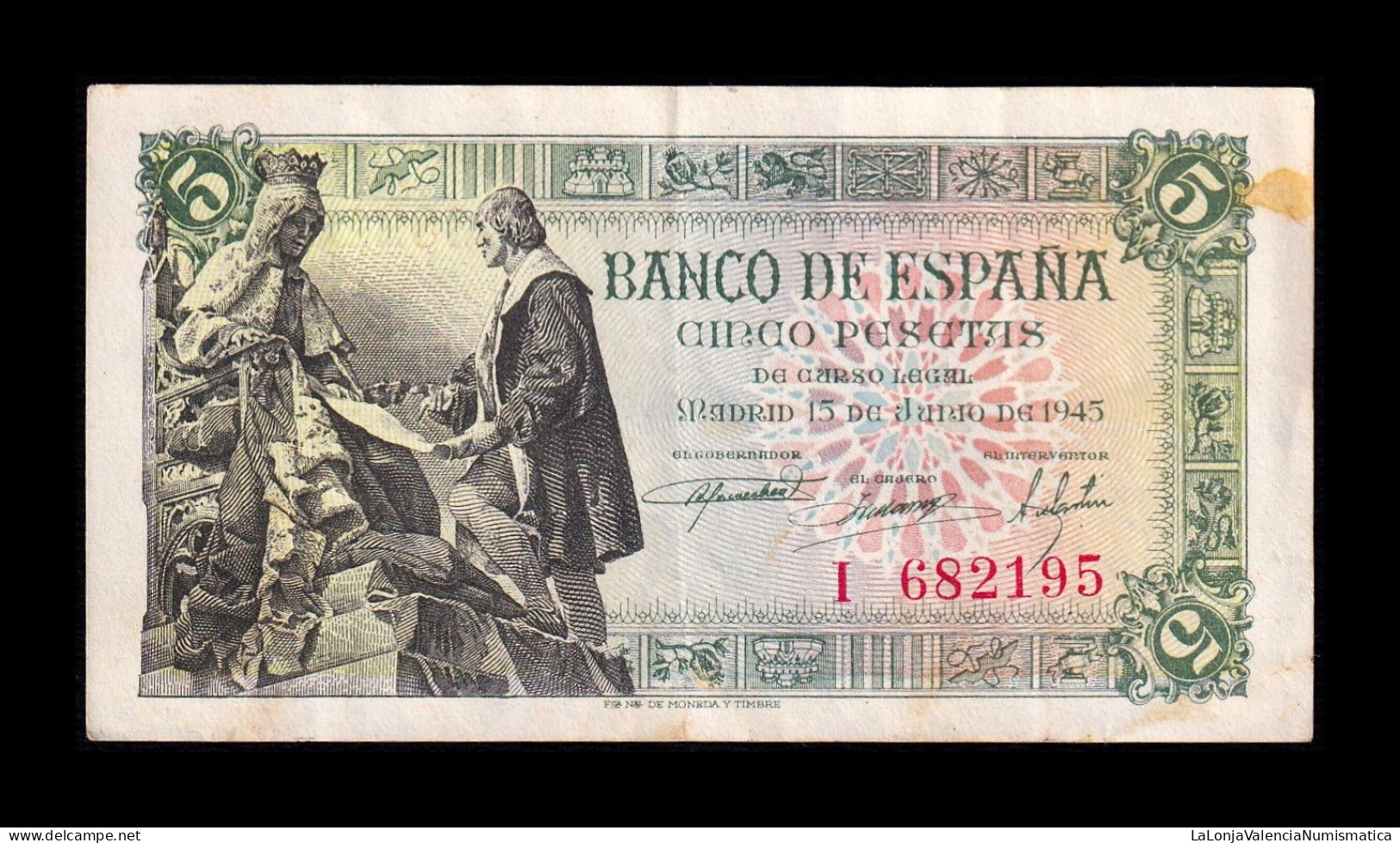 España Spain 5 Pesetas Capitulaciones 1945 Pick 129a Serie I Mbc Vf - 5 Peseten