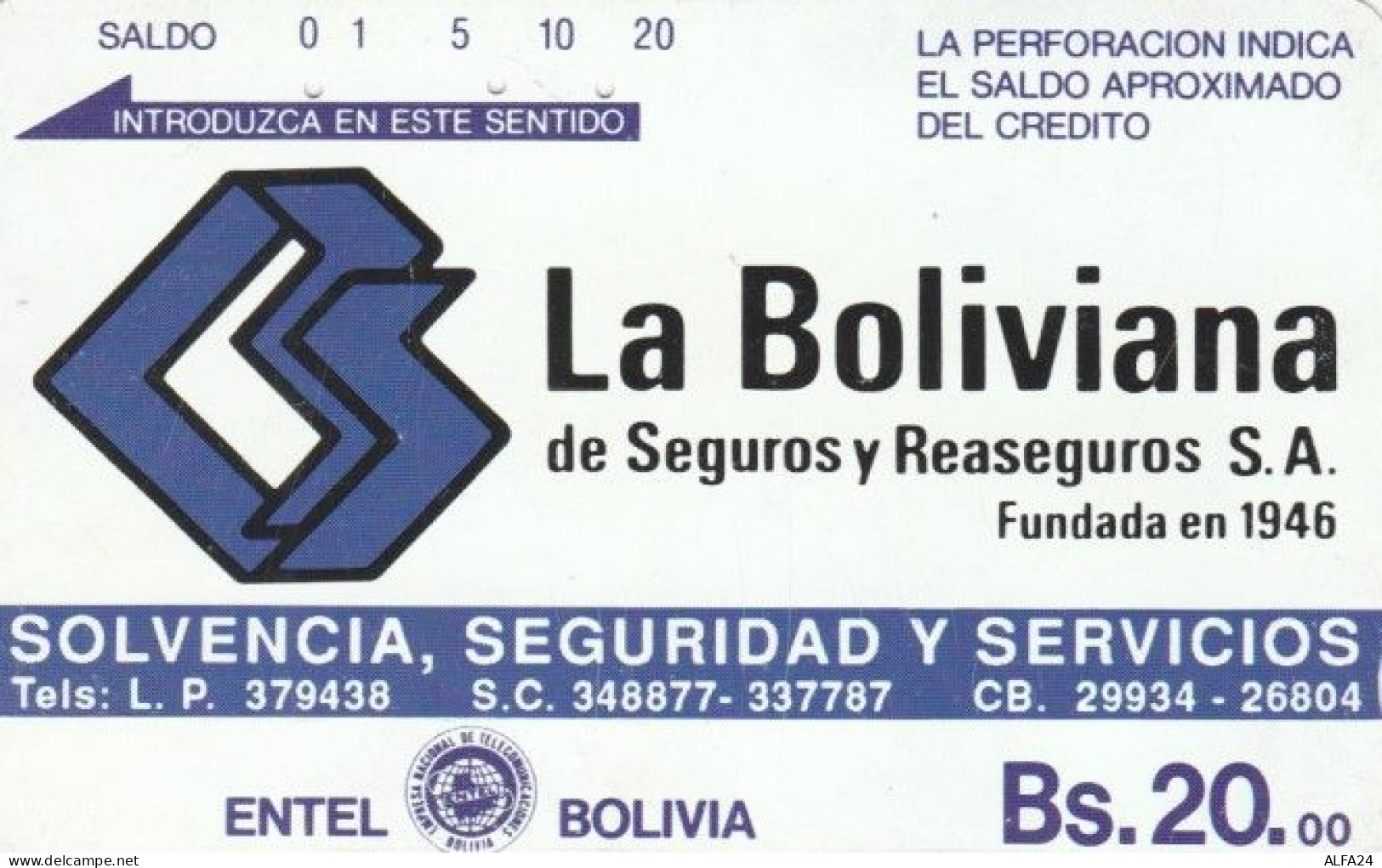 PHONE CARD BOLIVIA (E59.26.2 - Bolivie