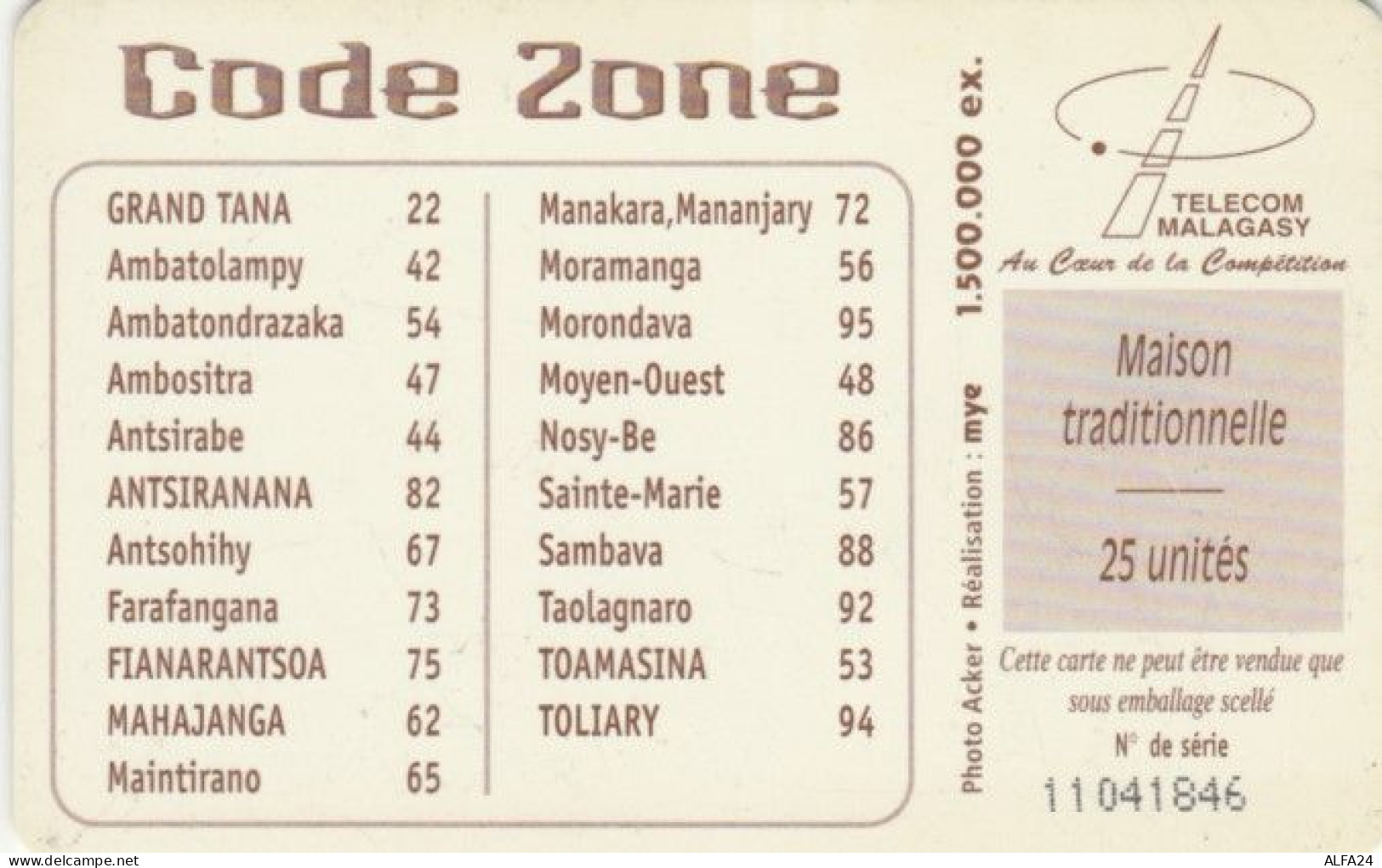 PHONE CARD MADAGASCAR (E59.19.2 - Madagascar