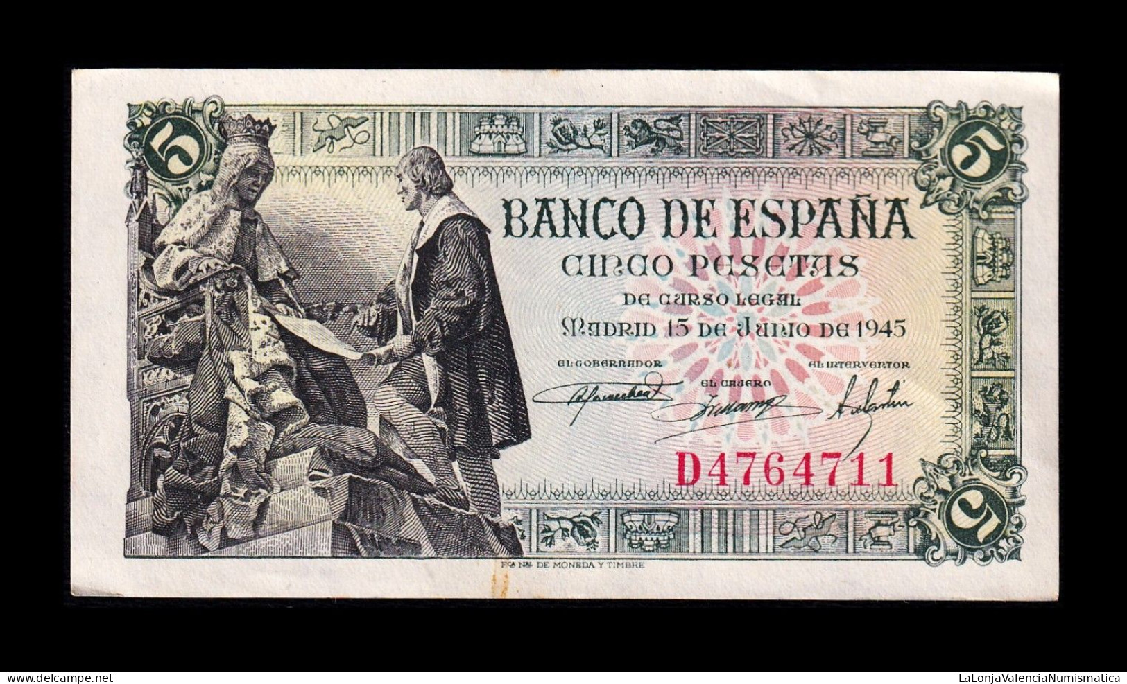 España Spain 5 Pesetas Capitulaciones 1945 Pick 129a Serie D Ebc/+ Xf/+ - 5 Peseten