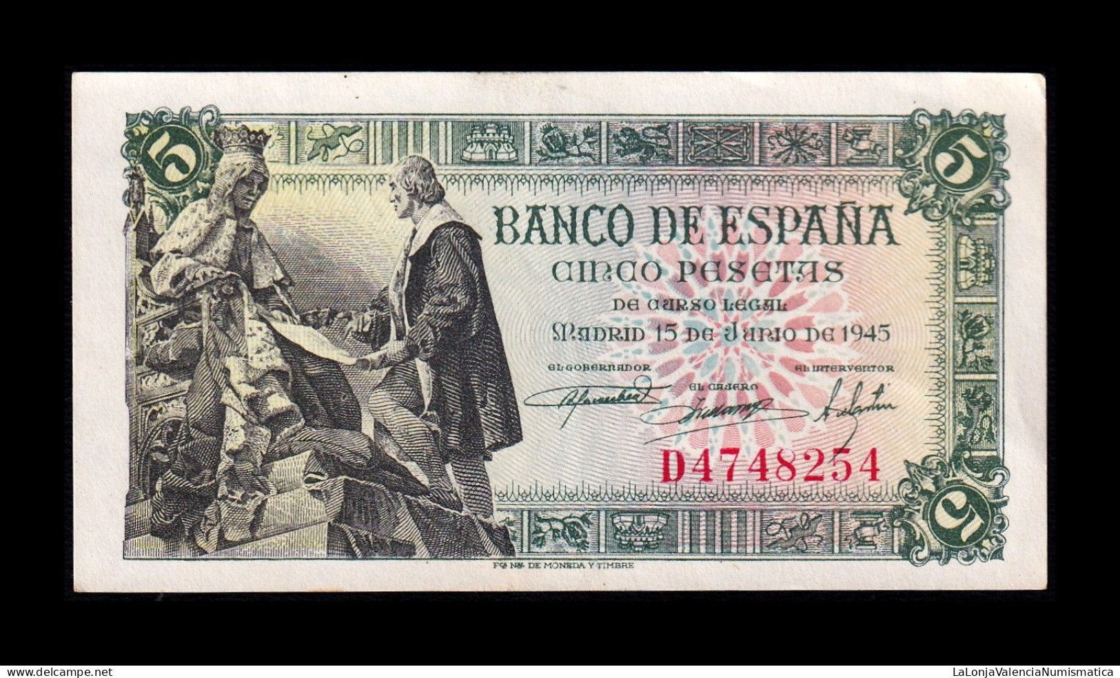 España Spain 5 Pesetas Capitulaciones 1945 Pick 129a Serie D Ebc/+ Xf/+ - 5 Pesetas