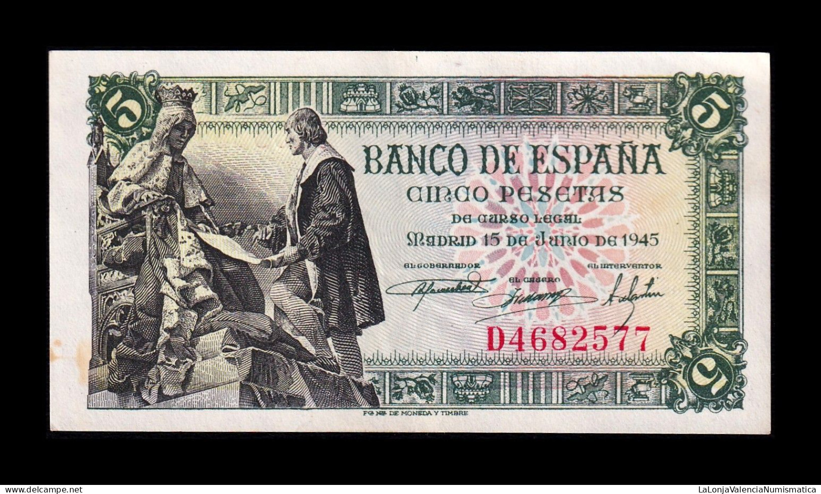 España Spain 5 Pesetas Capitulaciones 1945 Pick 129a Serie D Ebc/+ Xf/+ - 5 Pesetas