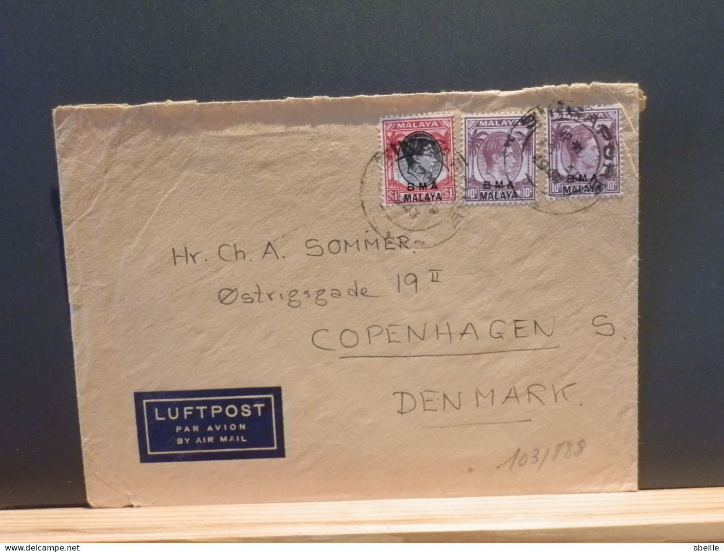 103/888 LETTRE  SINGAPORE TO DENMARK - Singapour (...-1959)