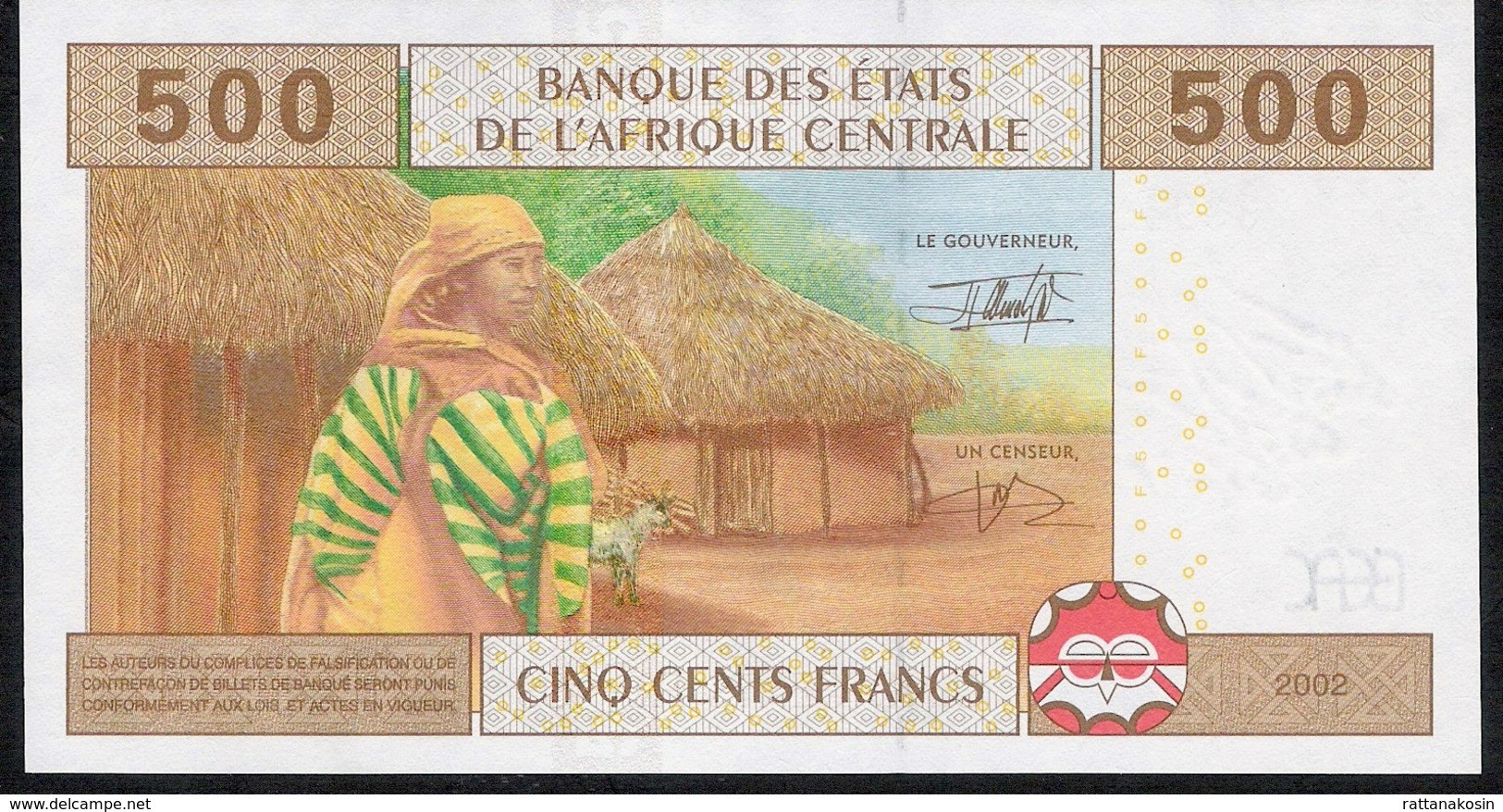 C.A.S. CHAD LETTER C  P606Ca 500 Francs 2002 FIRST SIGNATURE   UNC. - Central African States