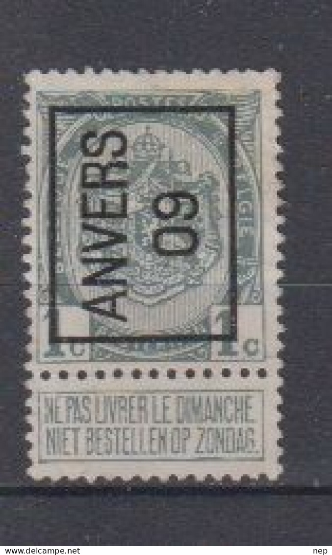 BELGIË - PREO - Nr 8 A - ANVERS "09" - (*) - Tipo 1906-12 (Stendardi)