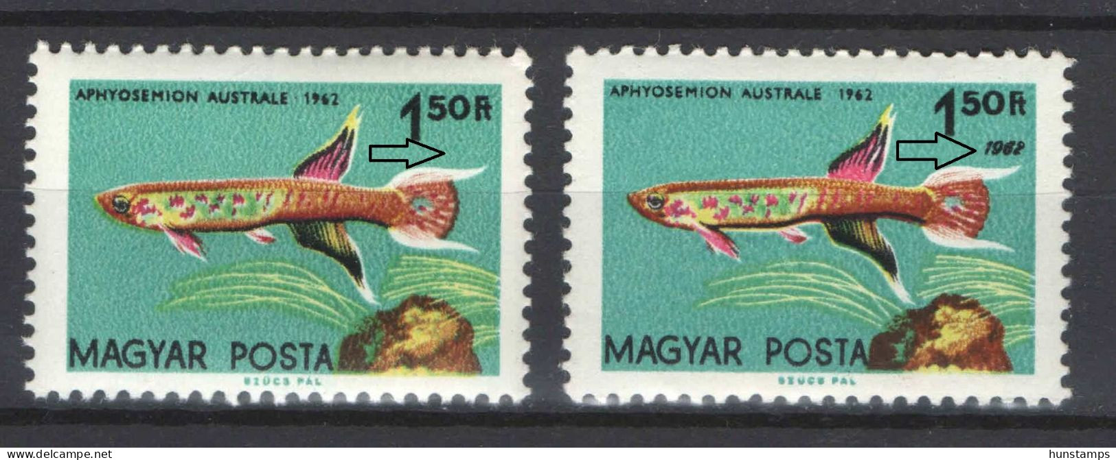 Hungary 1962. ERROR: Animals / Fishes Stamp 1962. Year 2x See Scan MNH (**) Michel: 1827IA / 1.70 EUR - Variedades Y Curiosidades
