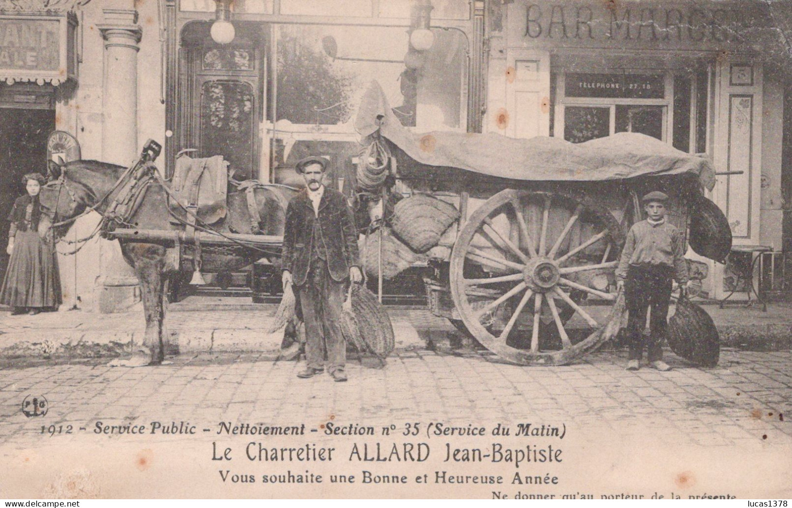 13 / MARSEILLE - 1912 - SERVICE PUBLIC NETTOIEMENT / CHARRETIER / SECTION N° 35 / RUE NATIONALE / BELSUNCE - Straßenhandel Und Kleingewerbe